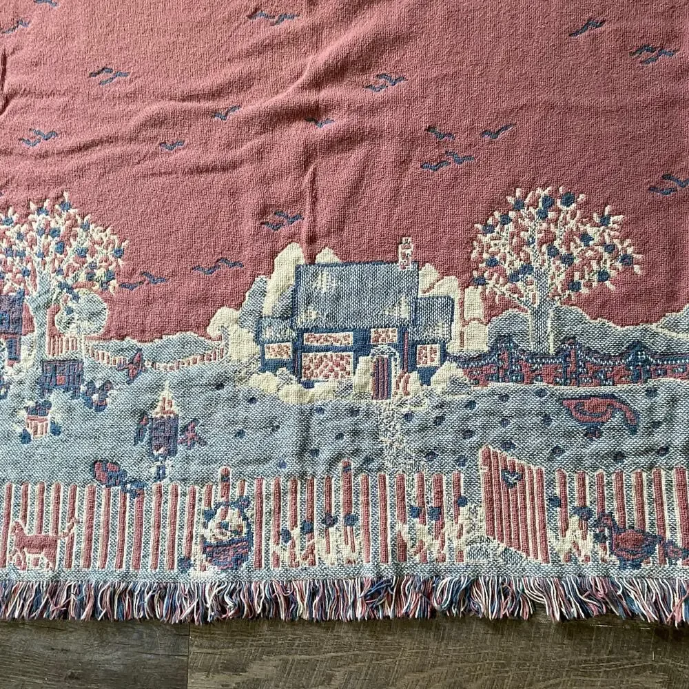 Tapestry Blanket Farm House Animals Pastel Colors 4ft by 5.8ft